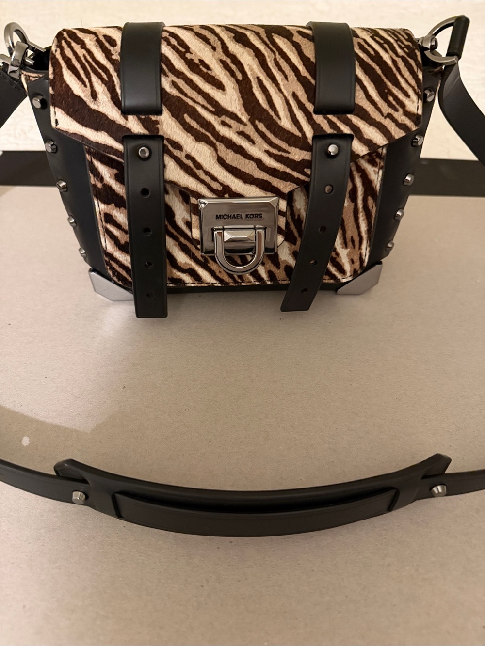 Michael Kors Zebra Print Crossbody Bag with Black Trim